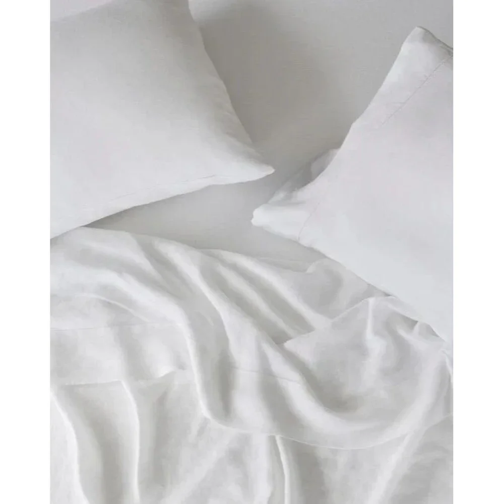Baloo French Linen Throw 42x72 Duvet Cover White & Standard Shams Set